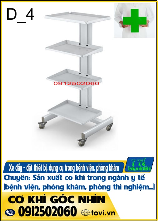 kệ xe đẩy inox 4 tầng phòng khám