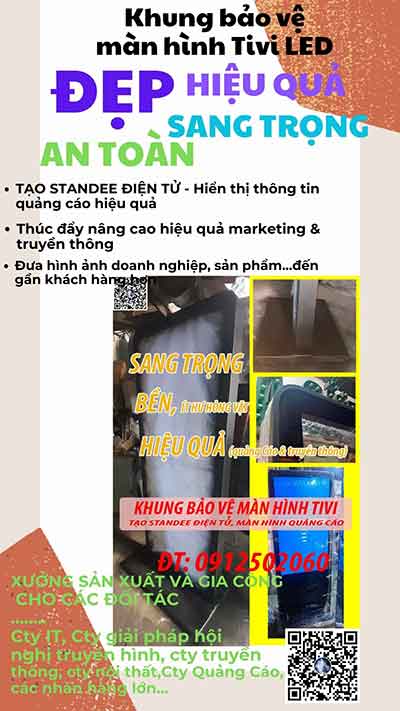 xưởng sản xuất khung standee điện tử bảo vệ màn hình tivi