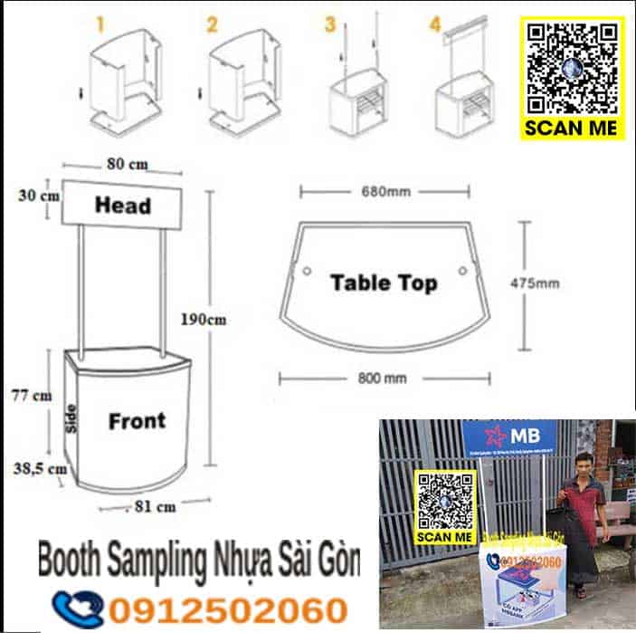 kích thước quầy booth nhựa,