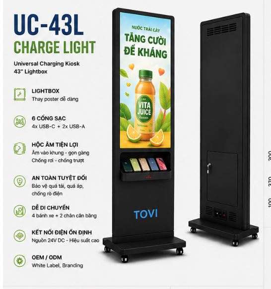 TOVI-UL43-NM-06 - CHARGE LIGHT - kệ quảng cáo sạc điện thoại miễn phí 6 cổng