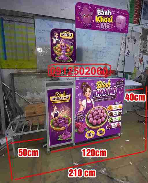 xe bán khoai mỡ gấp gọn Pro, quầy bán hàng lưu động TP.HCM, xe đẩy bán đồ chiên thông minh