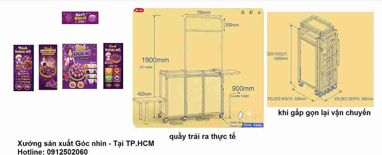 thiet kế xe bán hàng khoai mỡ gấp gọn